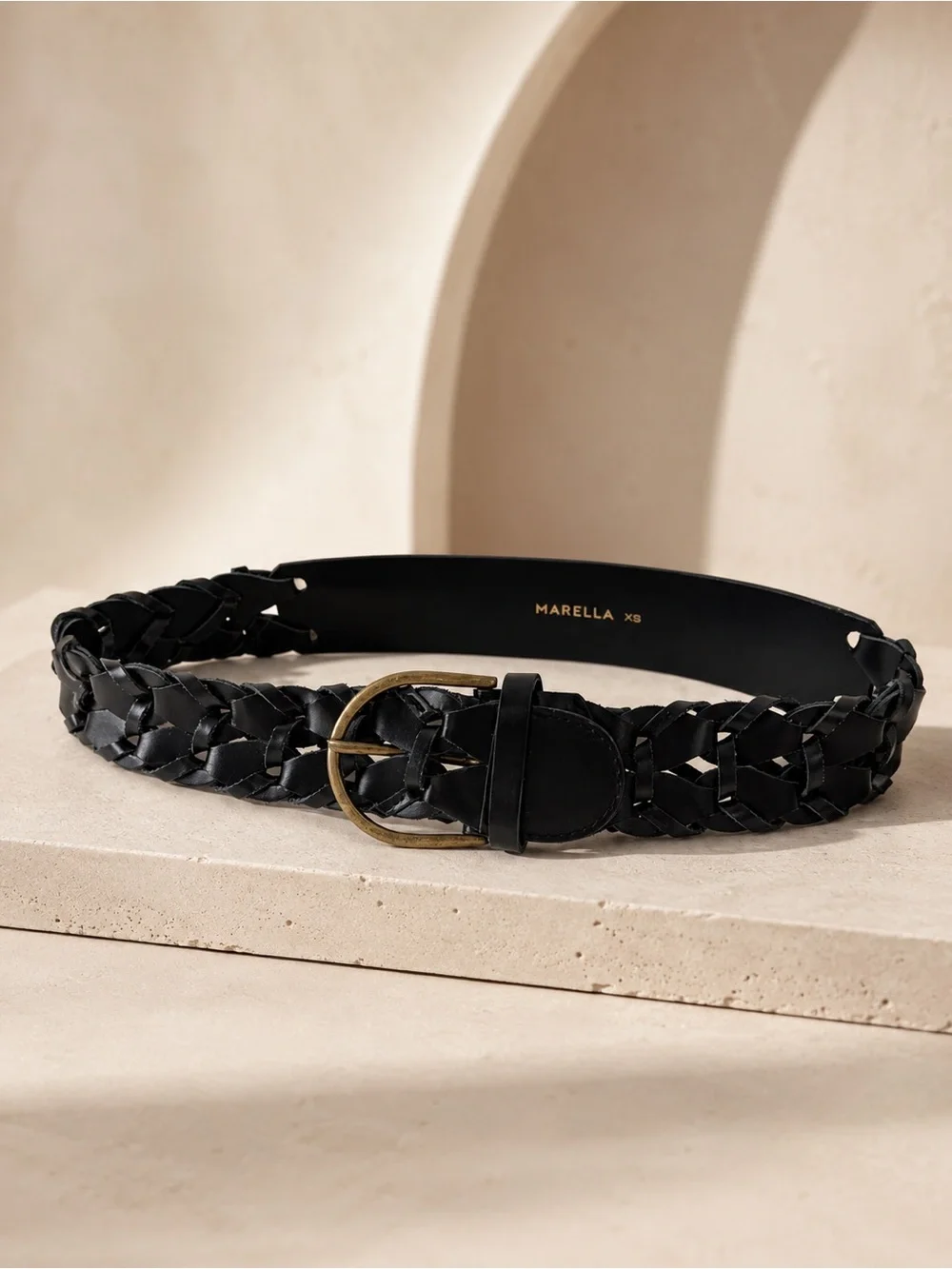 Marella Max Mara Woven Leather Belt Black XS Antique Brass